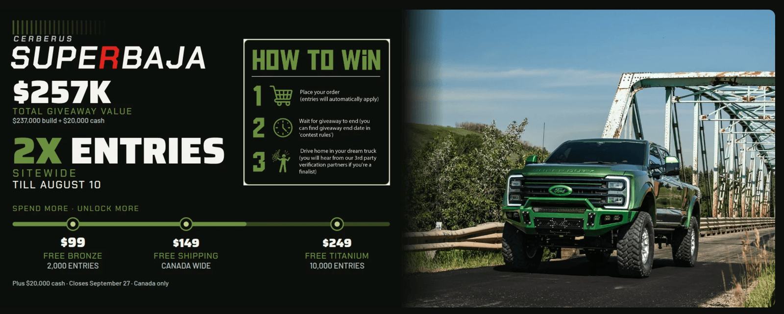 Cerberus Collective SuperBaja giveaway: $257K total value, 2x entries sitewide and spend tiers