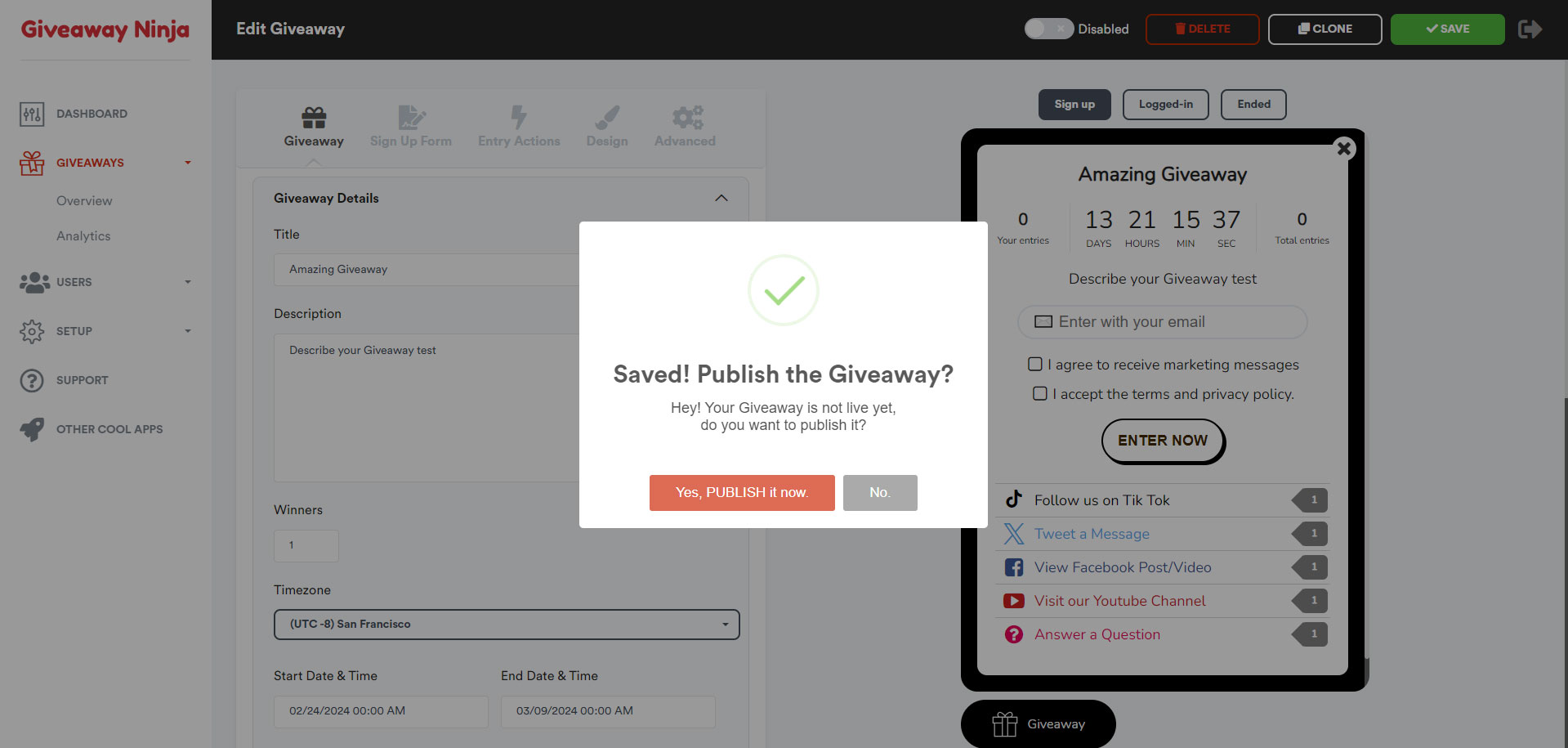 Giveaway Ninja Shopify App Store