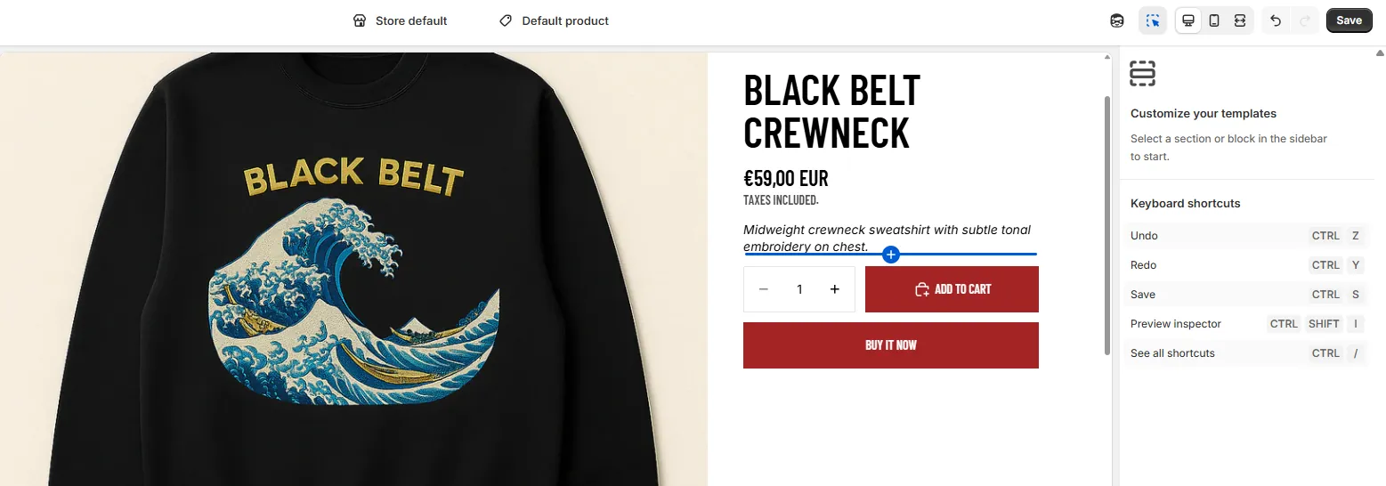 Choosing where to place the Entries Badge block on the product page