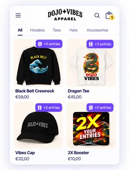 Collection page with an entries badge on every product card