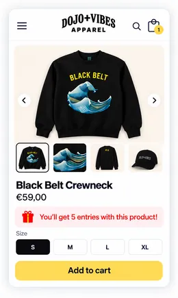 Product page showing how many entries the product earns