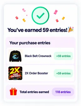 Thank you page listing the purchase entries earned for each product