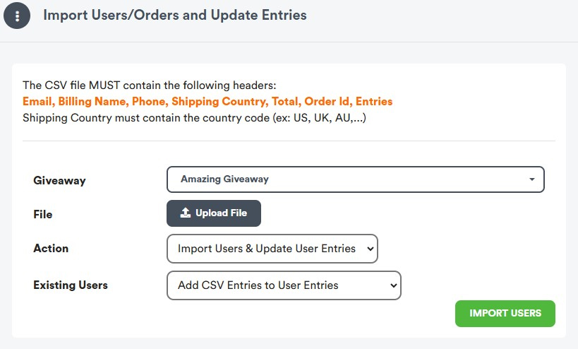 CSV import interface