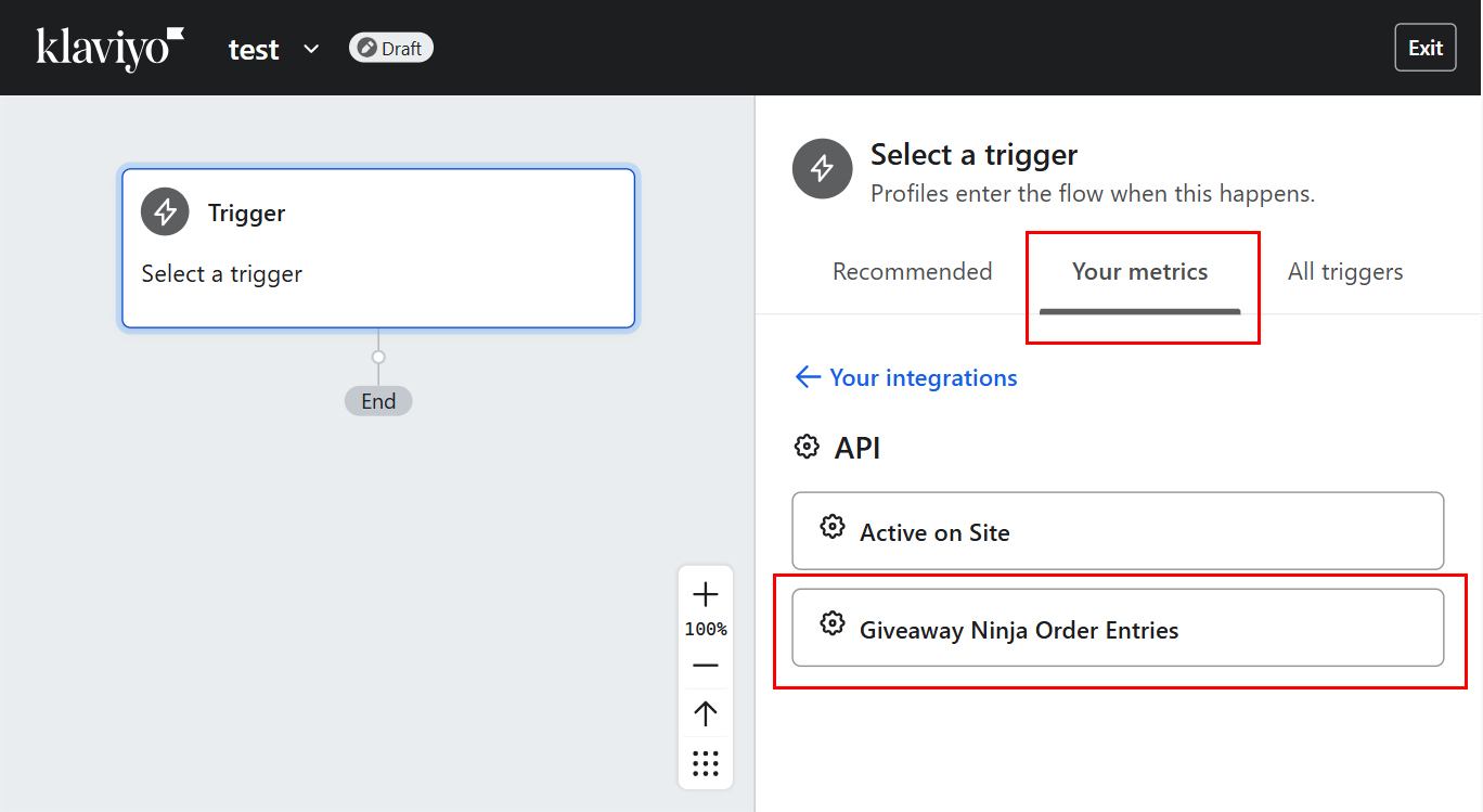 Klaviyo metrics selection