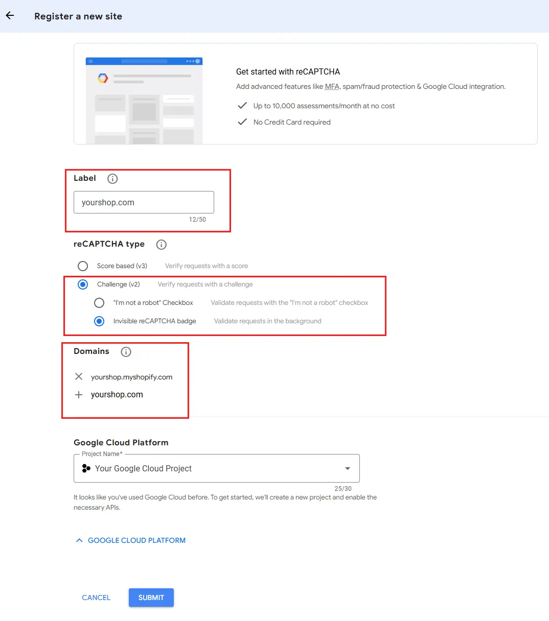 reCAPTCHA configuration in Giveaway Ninja dashboard