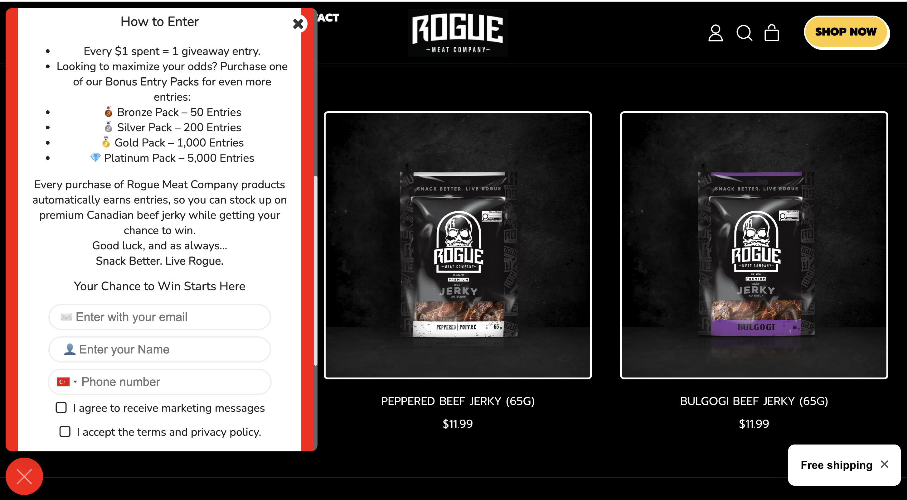 Rogue Meat Company website giveaway
