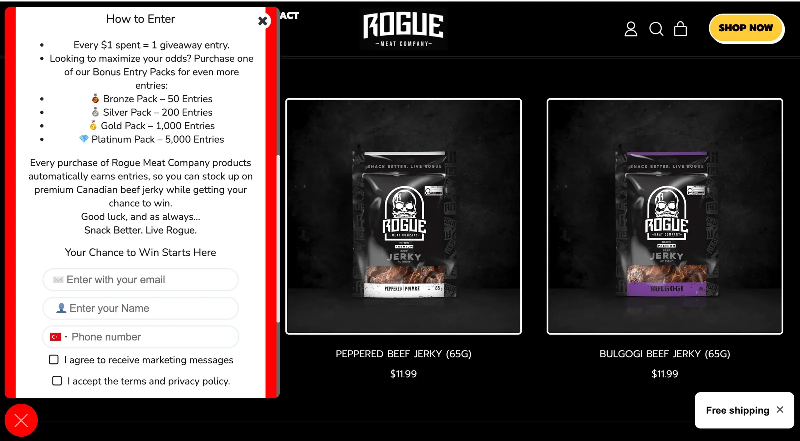 Rogue Meat Company website giveaway